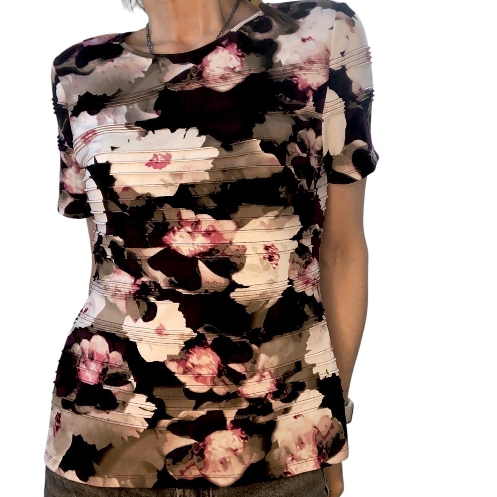 VTG Y2K Calvin Klein Dark Floral Blouse Top Women Sz M Fairycore Whimsigoth